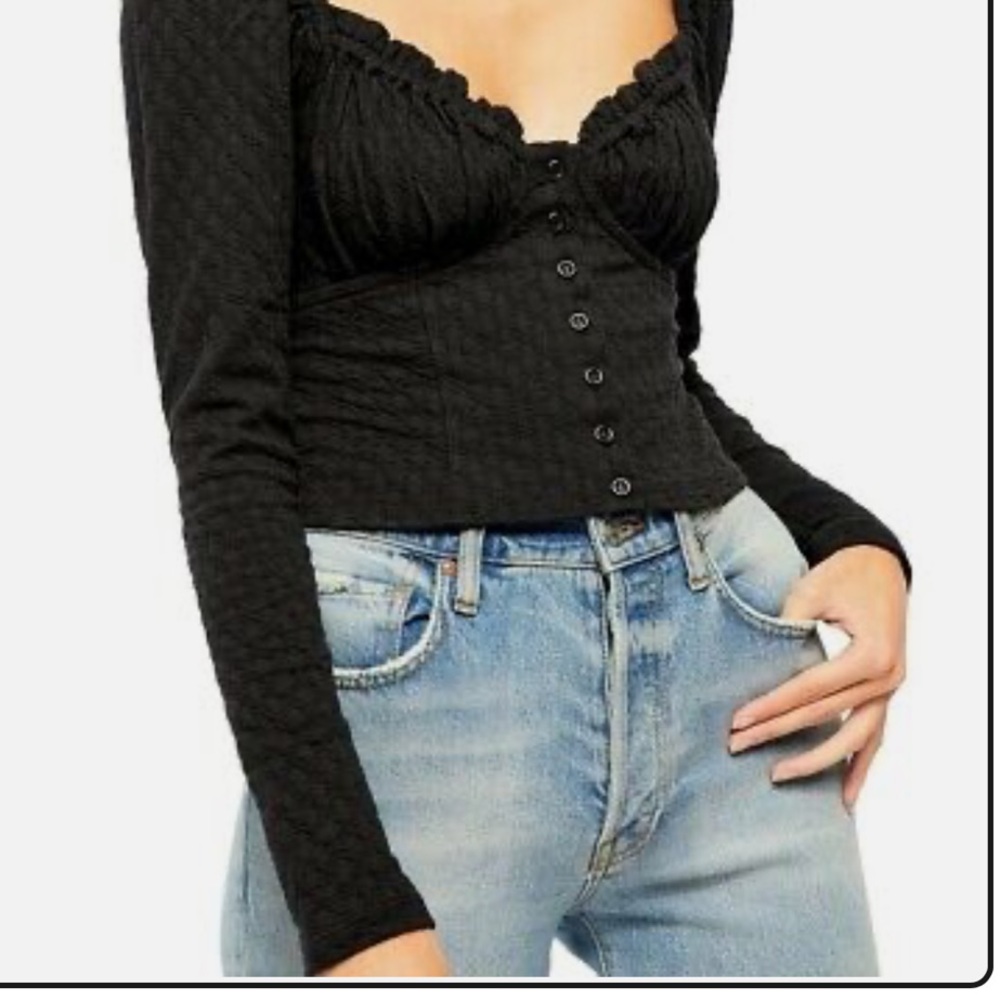Free People Black Long Sleeve Fitted Blouse - Picture 3 of 8